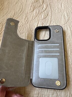 Gray Wallet Phone Case with Card Slots and ID Window